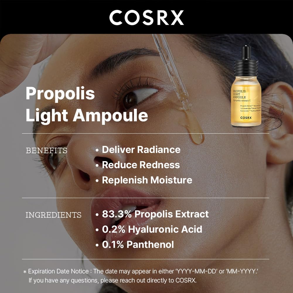 COSRX Propolis Ampoule, Glow Boosting Serum for Face with 73.5% Propolis Extract, 1.01fl.oz/30ml, Hydrating Essence for Sensitive Skin, Fine Lines, Uneven Skintone, Korean Skincare