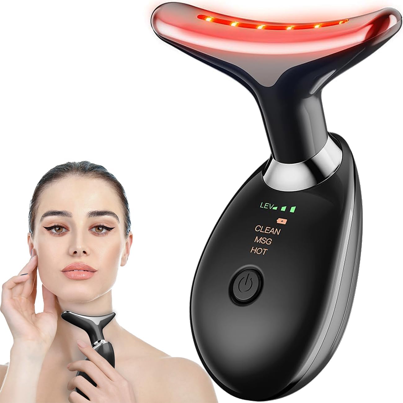 Face and Neck Massager, Triple-Action Wrinkle Remover with Red Light Therapy for Skin Care, Cleansing, Rejuvenating, and Smoothing (Black)