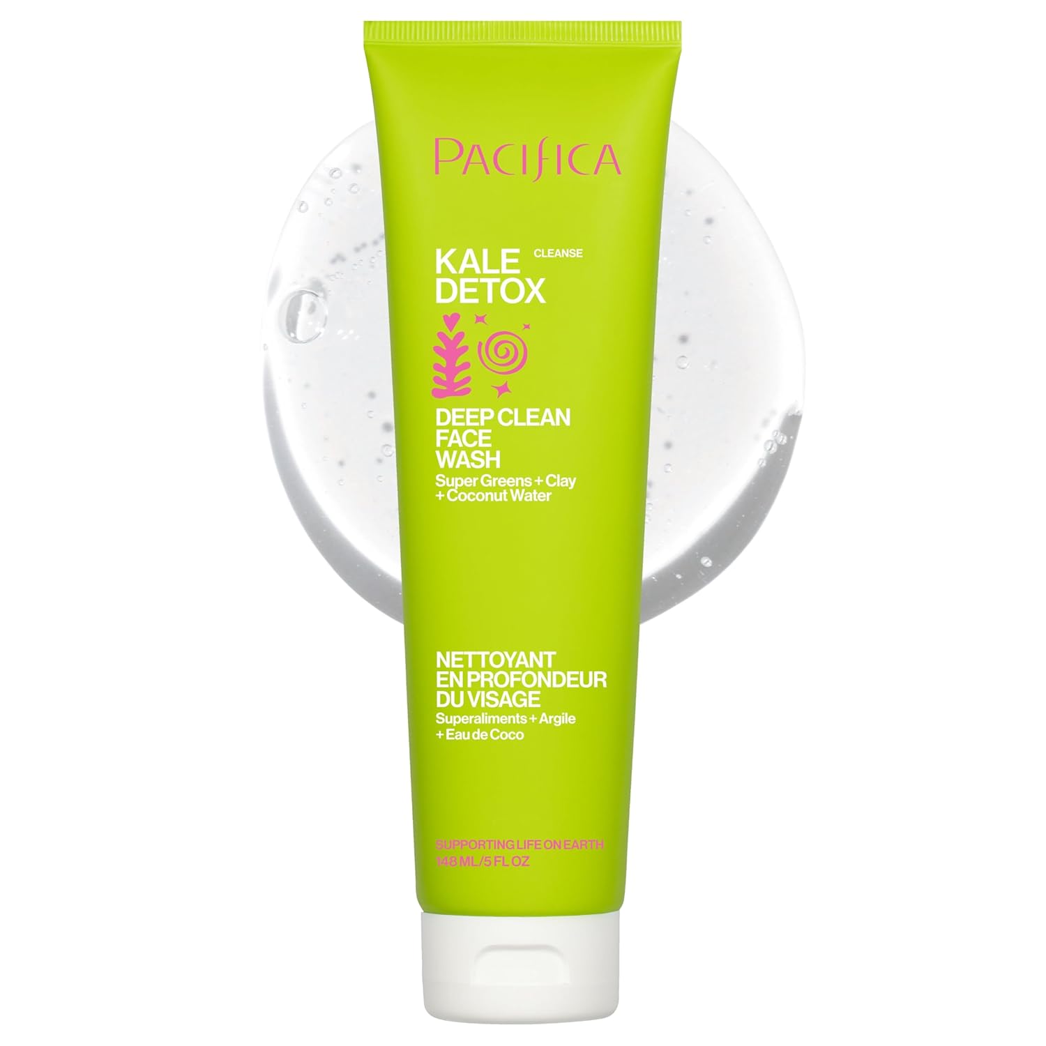 Pacifica Kale Detox Face Wash for Oily & Acne-Prone Skin, Deep Cleansing Facial Cleanser & Makeup Remover with Super Greens Kale, Seaweed & Clay, 5 fl oz –Clean Beauty, Vegan & Cruelty-Free