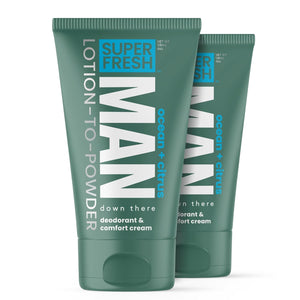 Super Fresh Ball Deodorant Powder Lotion Comfort Cream for Man Parts Groin Butt and Body Hygiene Controls Odor Stops Chafing and Itch Absorbs Sweat Aluminum Free Formula in 4 oz Tube