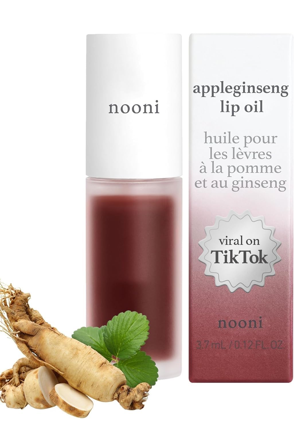 NOONI Korean Vegan Appleseed Lip Oil - Applecherry | Long-Lasting, Moisturizing, Plumping, Revitalizing for Dry Lips, Waterproof, No Peel Off, Hydrating, Nourishing Crystal Clear, 0.12 FL Oz