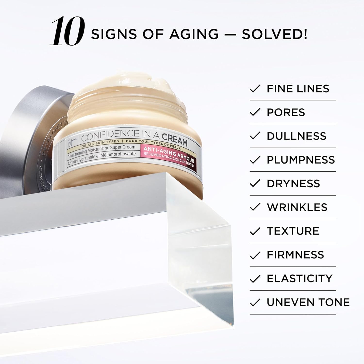 IT Cosmetics Confidence in a Cream - Hydrating & Anti Aging Face Moisturizer, Visibly Reduces Fine Lines & Wrinkles, Up To 48H Hydration, Repairs Skin Barrier, Squalane & Ceramides, For All Skin Types