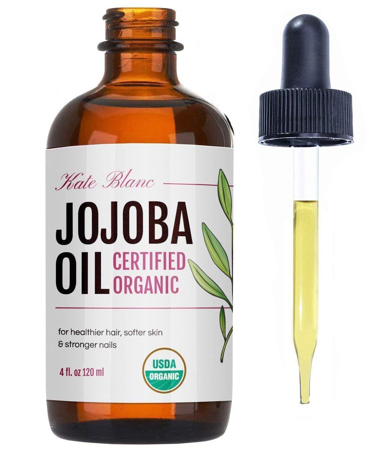 Kate Blanc Cosmetics Jojoba Oil for Hair, Face & Skin. Gua Sha Oil for Face Massage & Dermaplaning (2oz, Organic, 100% Pure, Natural)