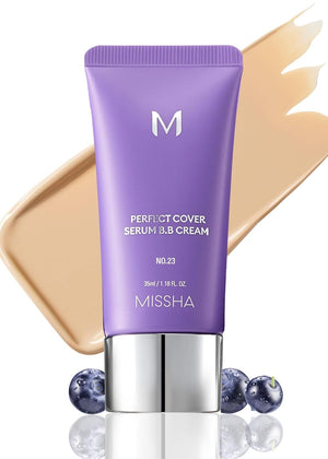 MISSHA M PERFECT COVER SERUM BB CREAM No.25 Warm Beige - Medium with Warm Undertone, Skin Tint, Tinted Moisturizer, Skin Care Foundation Makeup, Superfood Complex, Glass Skin, Korean Makeup,1.18 Fl oz