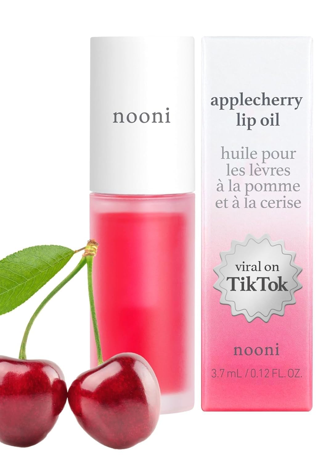NOONI Korean Vegan Appleseed Lip Oil - Applecherry | Long-Lasting, Moisturizing, Plumping, Revitalizing for Dry Lips, Waterproof, No Peel Off, Hydrating, Nourishing Crystal Clear, 0.12 FL Oz