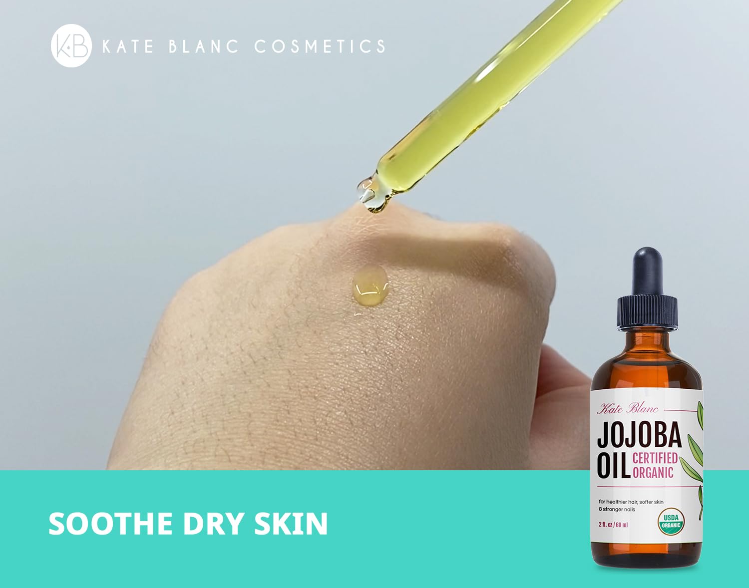 Kate Blanc Cosmetics Jojoba Oil for Hair, Face & Skin. Gua Sha Oil for Face Massage & Dermaplaning (2oz, Organic, 100% Pure, Natural)