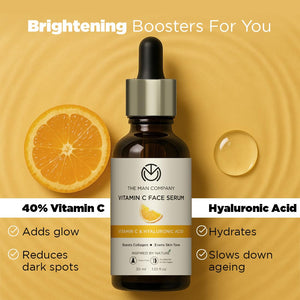 The Man Company 40% Vitamin C Face Serum With Hyaluronic Acid | Boosts Collagen | Glowing & Brightening Skin | Soft, Smooth & Supple | All Skin Types -30ml