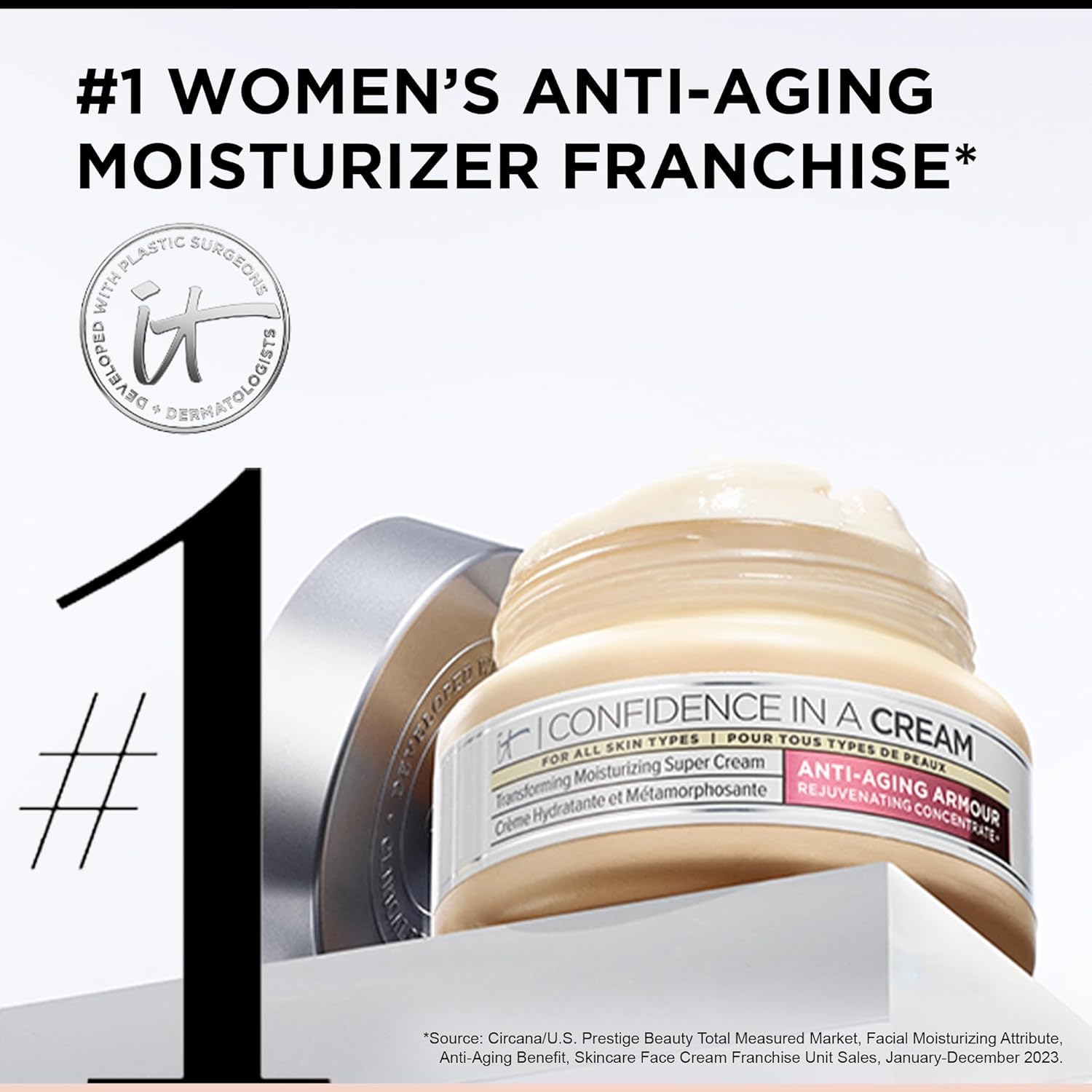 IT Cosmetics Confidence in a Cream - Hydrating & Anti Aging Face Moisturizer, Visibly Reduces Fine Lines & Wrinkles, Up To 48H Hydration, Repairs Skin Barrier, Squalane & Ceramides, For All Skin Types