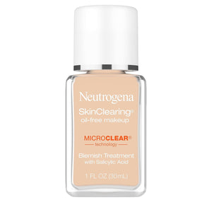 Neutrogena SkinClearing Oil-Free Acne and Blemish Fighting Liquid Foundation with.5% Salicylic Acid Acne Medicine, Shine Controlling Makeup for Acne Prone Skin, 30 Buff, 1 fl. oz