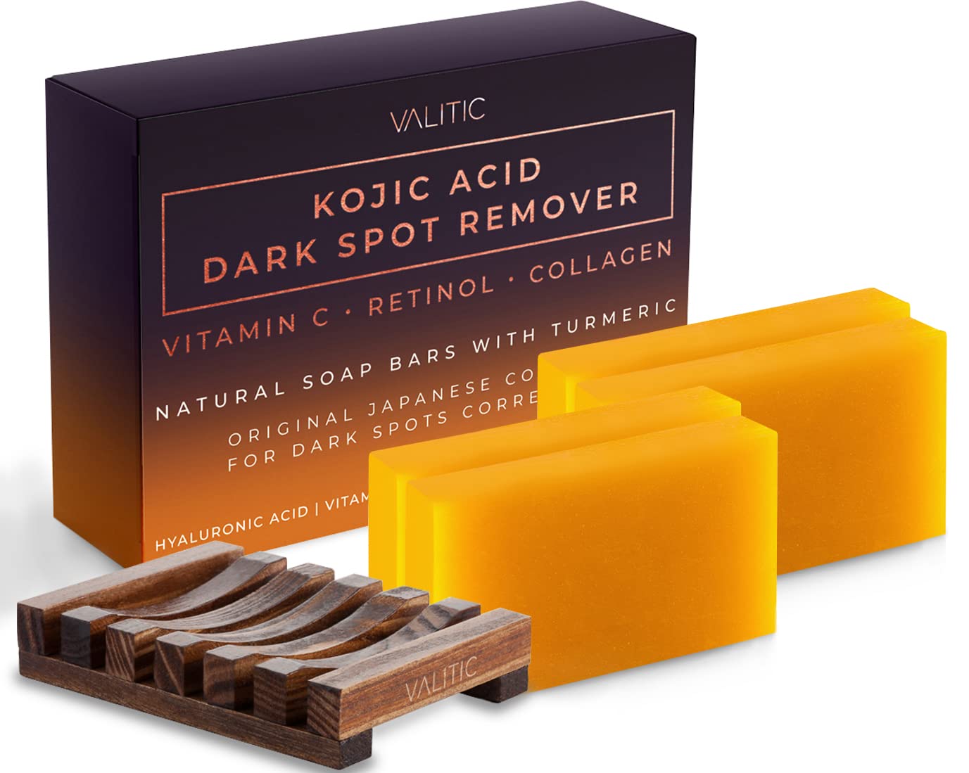 VALITIC Dark Spot Remover Soap Bars with Vitamin C, Retinol, Collagen, Turmeric - Original Japanese Complex Infused with Hyaluronic Acid, Vitamin E, Shea Butter, Castile Olive Oil (2 Pack)