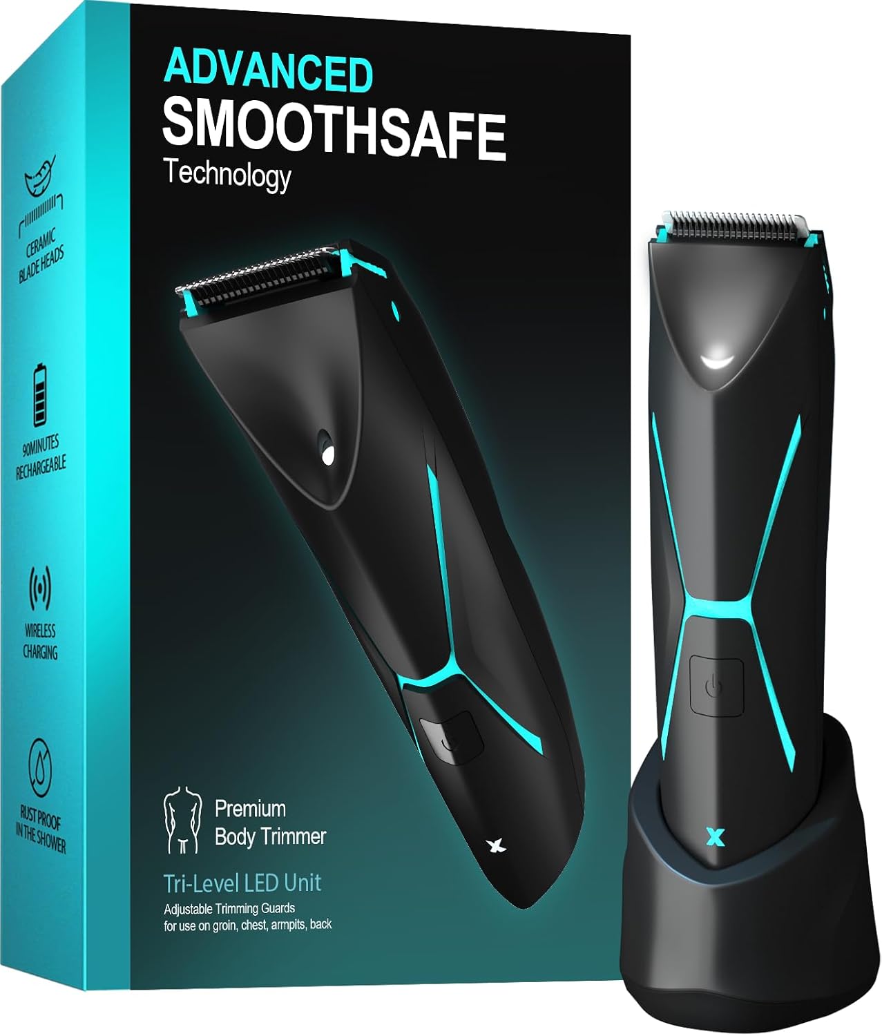 Electric Body Hair Trimmer for Men - Manscape Pubic Hair Groomer Waterproof Ball Shaver Type-C Rechargeable Cordless Replaceable Ceramic Blade Clipper Wet/Dry Male Professional Grooming Smooth