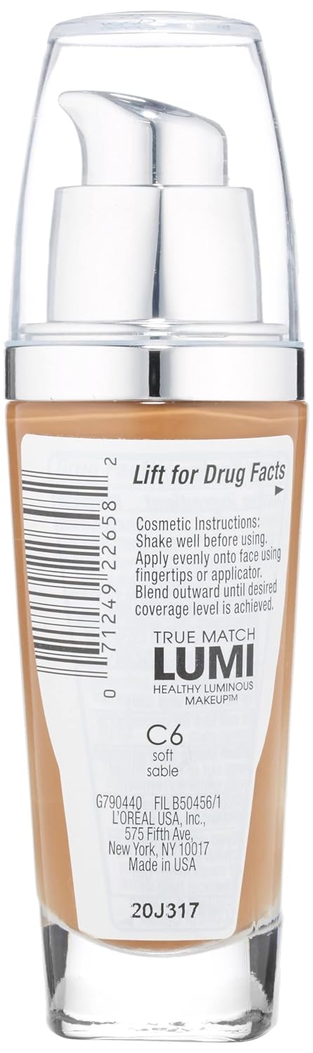 L'Oreal Paris True Match Lumi Healthy Luminous Makeup, C6 Soft Sable, 1 fl; oz.