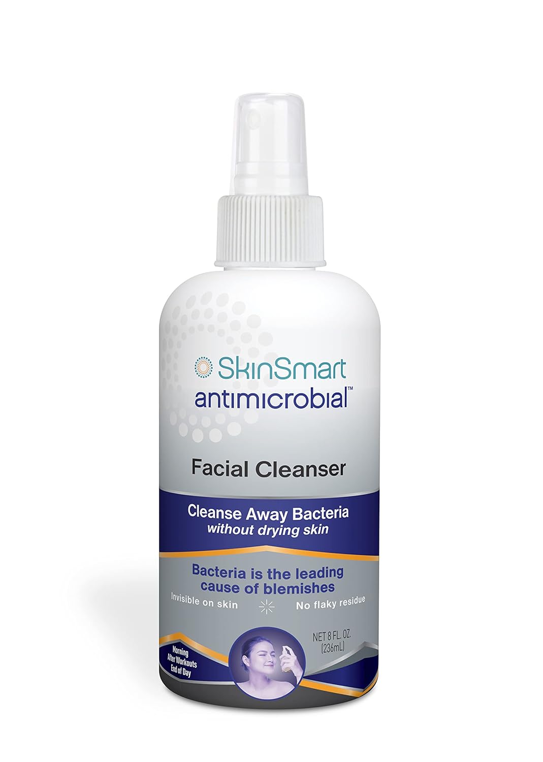 SkinSmart Antimicrobial Facial Cleanser for Breakouts, Targets Bacteria Linked to Acne with a Gentle Hypochlorous Acid Spray, Post Workout Miracle Solution for Adults and Teens, 8 Ounce Bottle