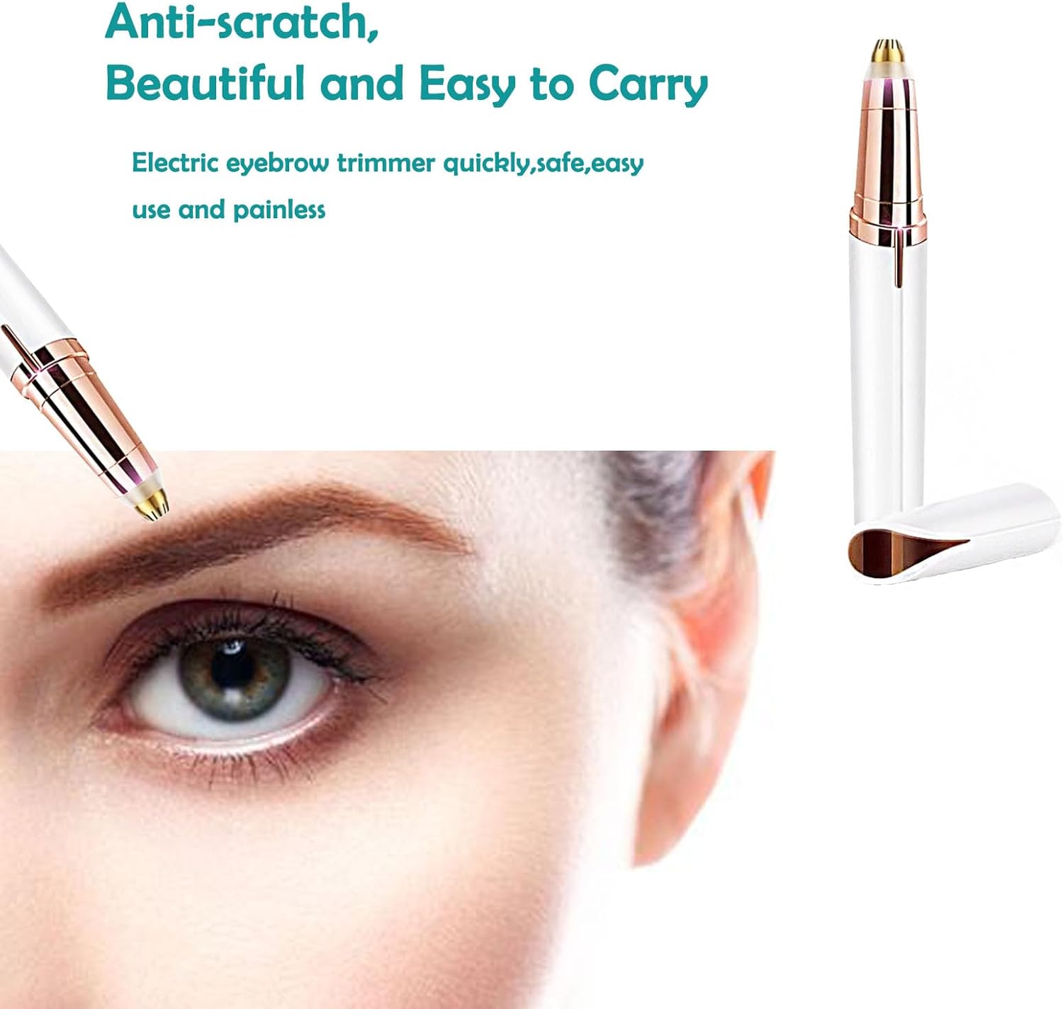 USB Rechargeable Portable Electric Eyebrow Trimmer Pen for Women, Painless Precision Eyebrow Shaver Razor Tool for Face, Fingers, Legs, Mouth (White)