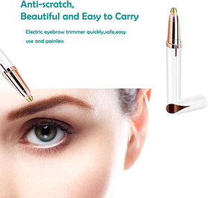USB Rechargeable Portable Electric Eyebrow Trimmer Pen for Women, Painless Precision Eyebrow Shaver Razor Tool for Face, Fingers, Legs, Mouth (White)