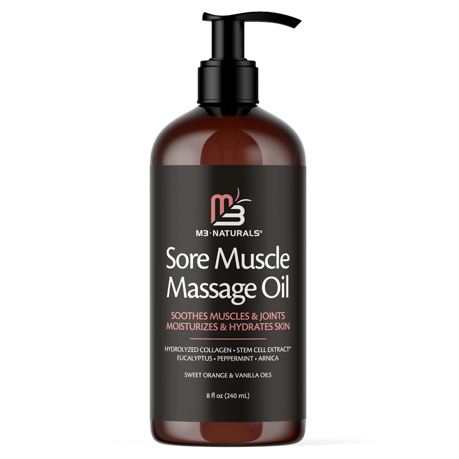M3 Naturals Firming Body Massage Oil with Collagen & Stem Cell – Helps Smooth The Appearance of Cellulite & Improve Skin Texture – Refreshing Aromatherapy Body Oil for Legs & Full Body – 8 Fl Oz