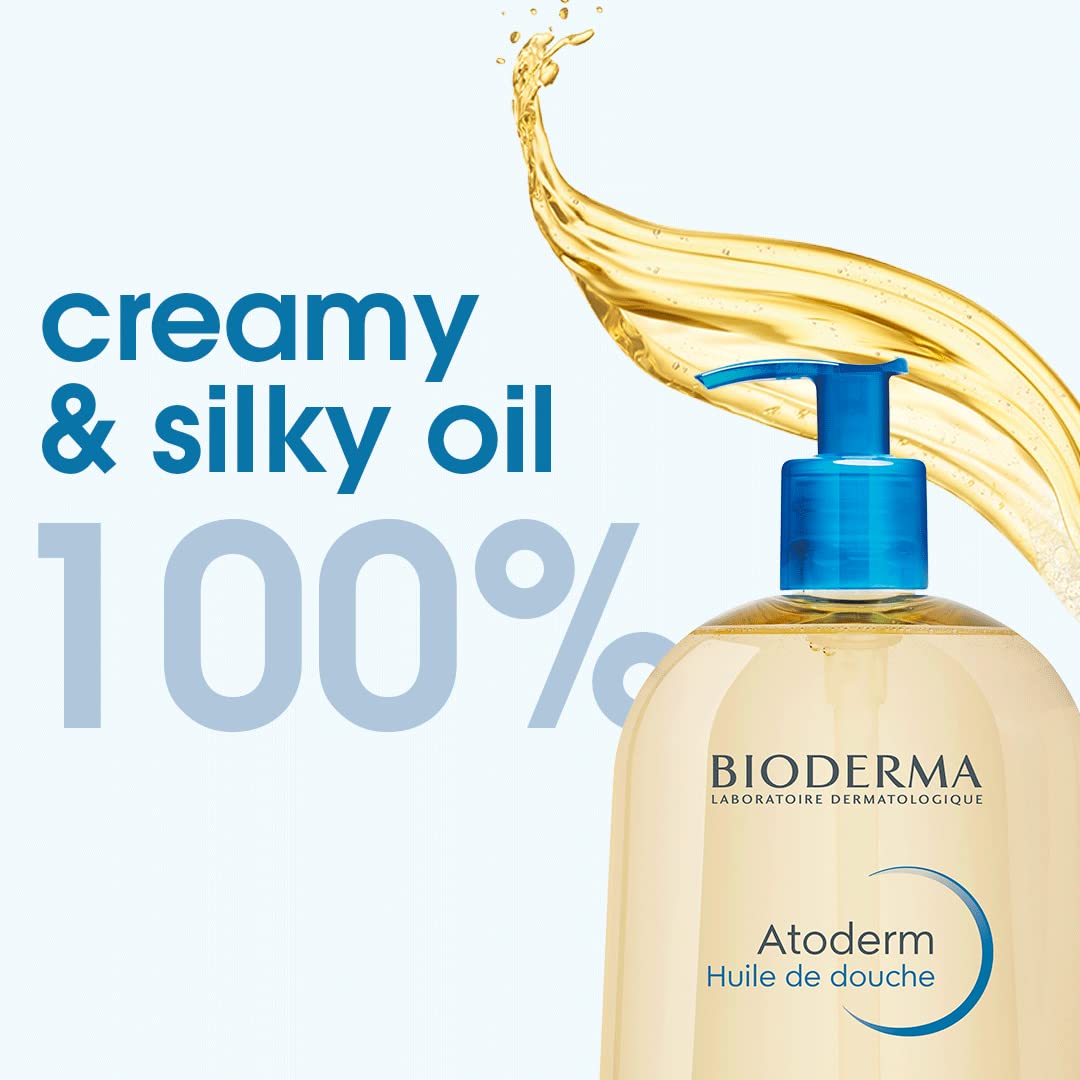 Bioderma Atoderm Shower Oil, Cleansing Oil For Face & Body, Nourishing Cleansing Oil For Dry to Atopic Sensitive Skin For Softer & Smooth Skin For Your Whole Family
