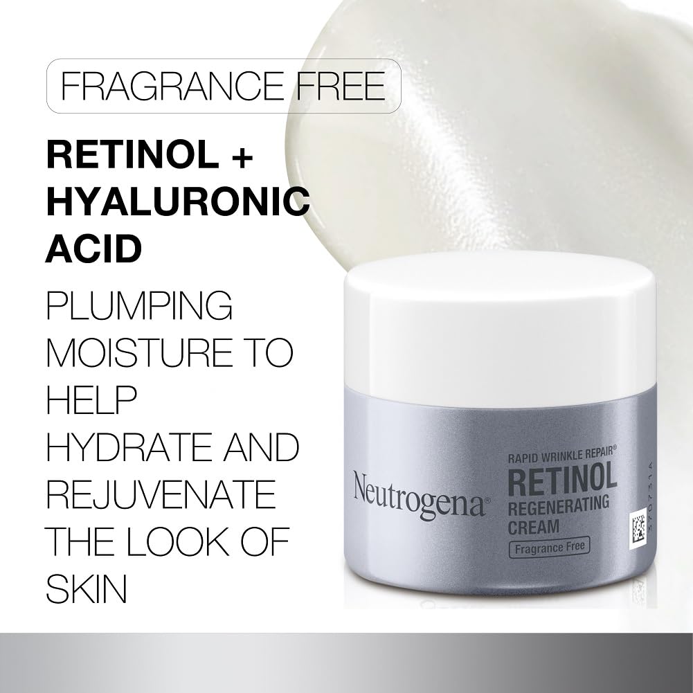 Title: Neutrogena Rapid Wrinkle Repair Retinol Face Moisturizer, Fragrance Free, Daily Anti-Aging Face Cream with Retinol & Hyaluronic Acid to Fight Fine Lines, Wrinkles, & Dark Spots, 1.7 oz