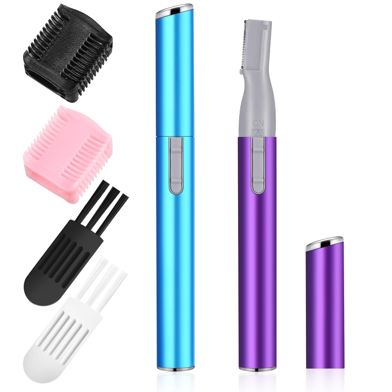 Chumia 2 Pcs Electric Eyebrow Trimmer Women Precision Face Razors Mini Shaver with Comb Christmas Women Gift Battery Operated Personal Epilator for Face Neck Fuzz Lips Leg(Pink, Silver)