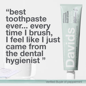 Davids Fluoride Free Toothpaste, Teeth Whitening, Antiplaque, SLS (Sulfate) Free, Promotes Enamel Health, Mouth & Gum Detox, EWG Verified, Peppermint, 5.25oz