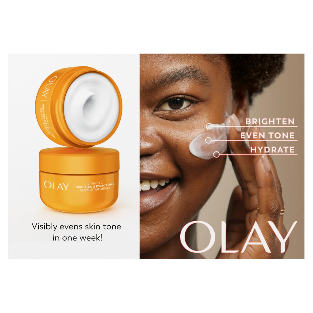 Olay Bright & Even Vitamin C with Lactic Acid Face Moisturizer, 2 oz Lightweight Brightening Face Cream for Uneven Skin Tone, Recyclable Eco Jar Packaging, Value Size