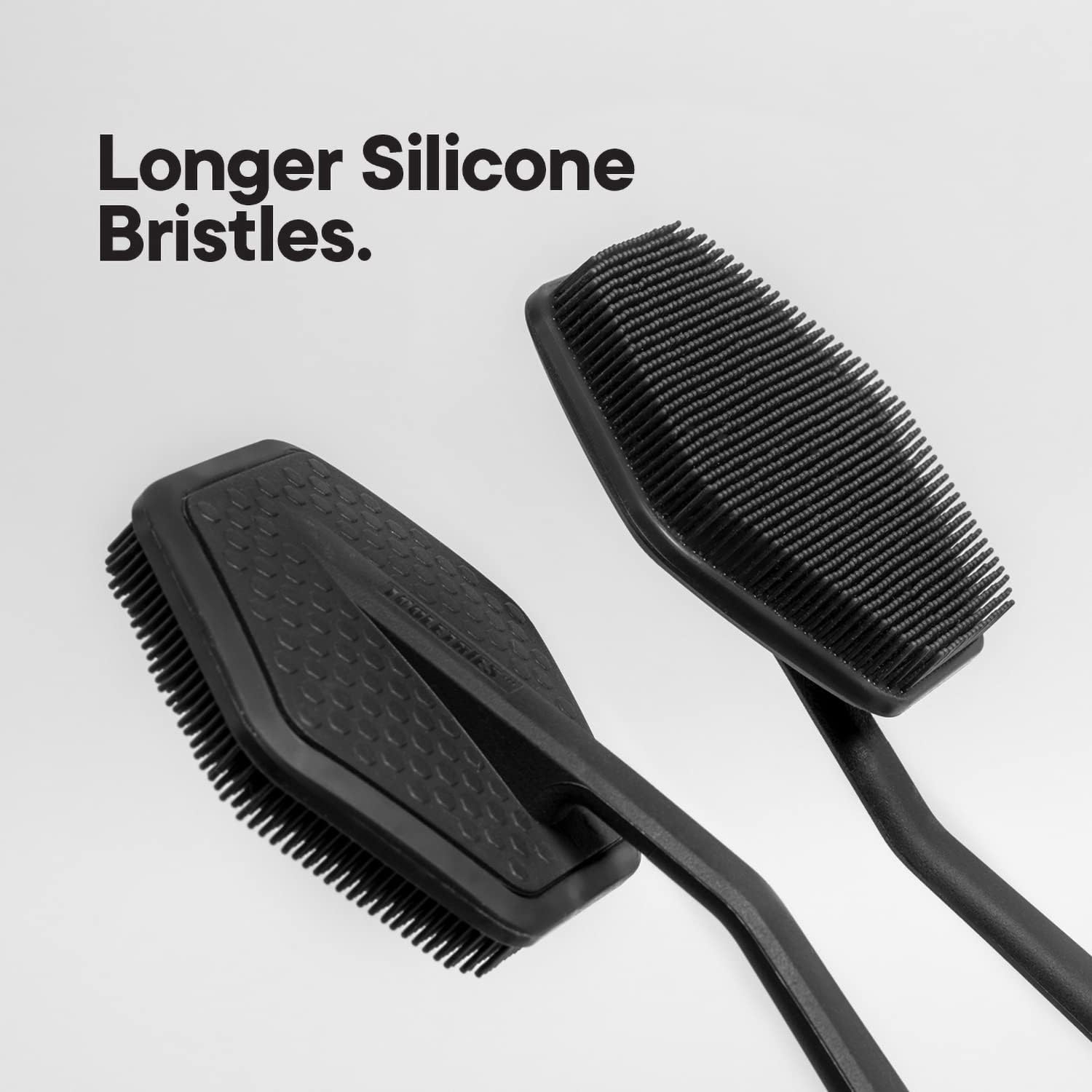 TOOLETRIES Silicone Back Scrubber with Hook - Exfoliating Shower Brush, Back Washer for Men, Durable Back Brush with Long Handle - Long Lasting Bath & Shower Accessories - Charcoal