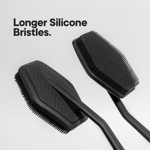 TOOLETRIES Silicone Back Scrubber with Hook - Exfoliating Shower Brush, Back Washer for Men, Durable Back Brush with Long Handle - Long Lasting Bath & Shower Accessories - Charcoal