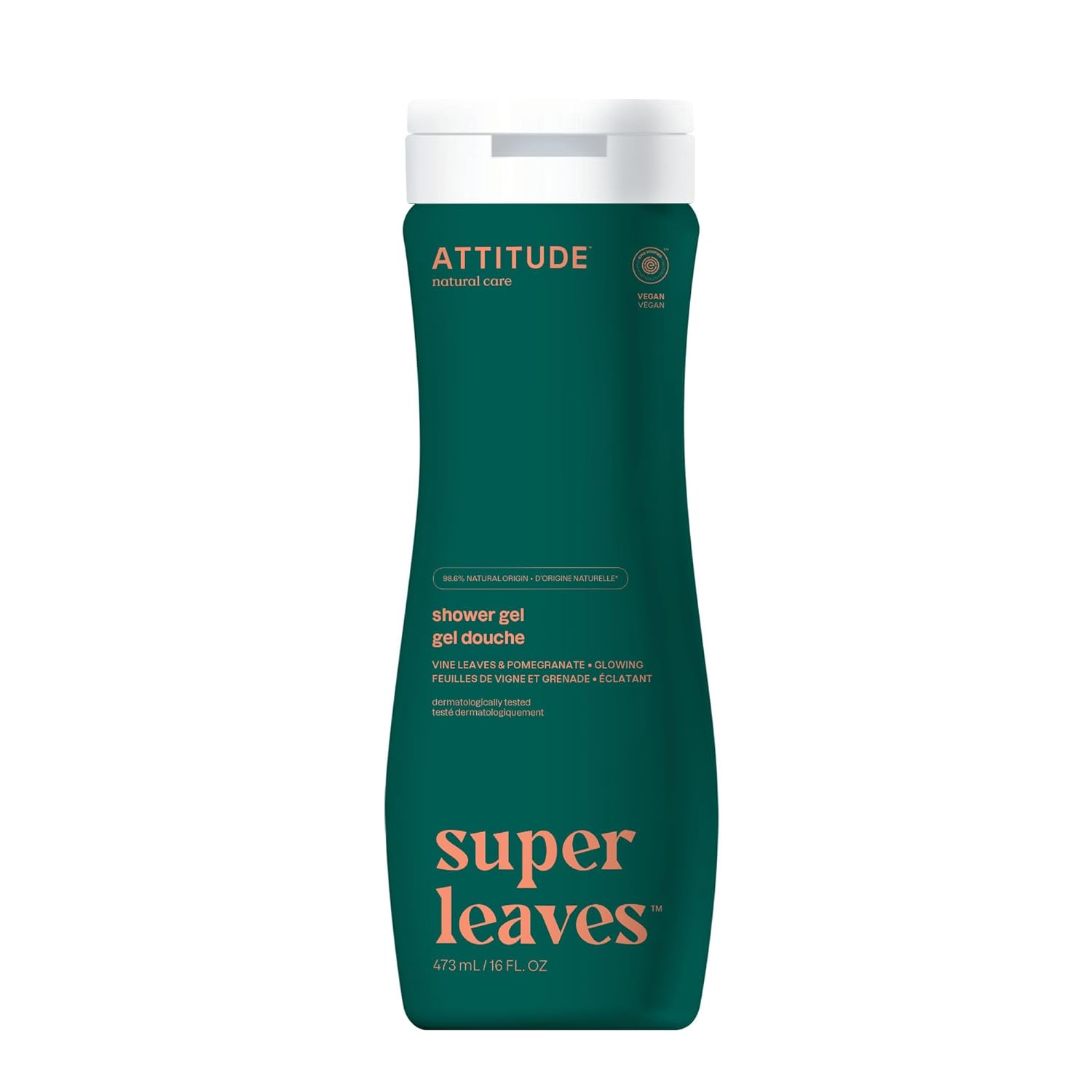 ATTITUDE Body Wash, EWG Verified Shower Gel, Dermatologically Tested, Plant and Mineral-Based, Vegan Personal Care Products, White Tea Leaves, 16 Fl Oz