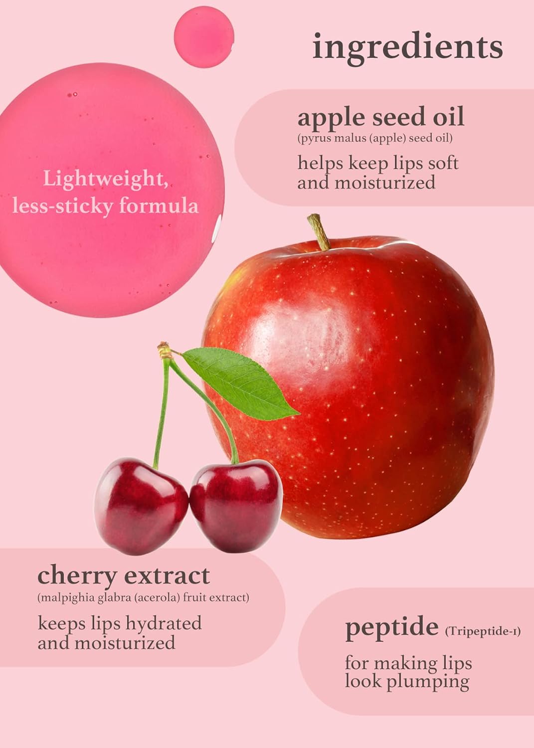 NOONI Korean Vegan Appleseed Lip Oil - Applecherry | Long-Lasting, Moisturizing, Plumping, Revitalizing for Dry Lips, Waterproof, No Peel Off, Hydrating, Nourishing Crystal Clear, 0.12 FL Oz