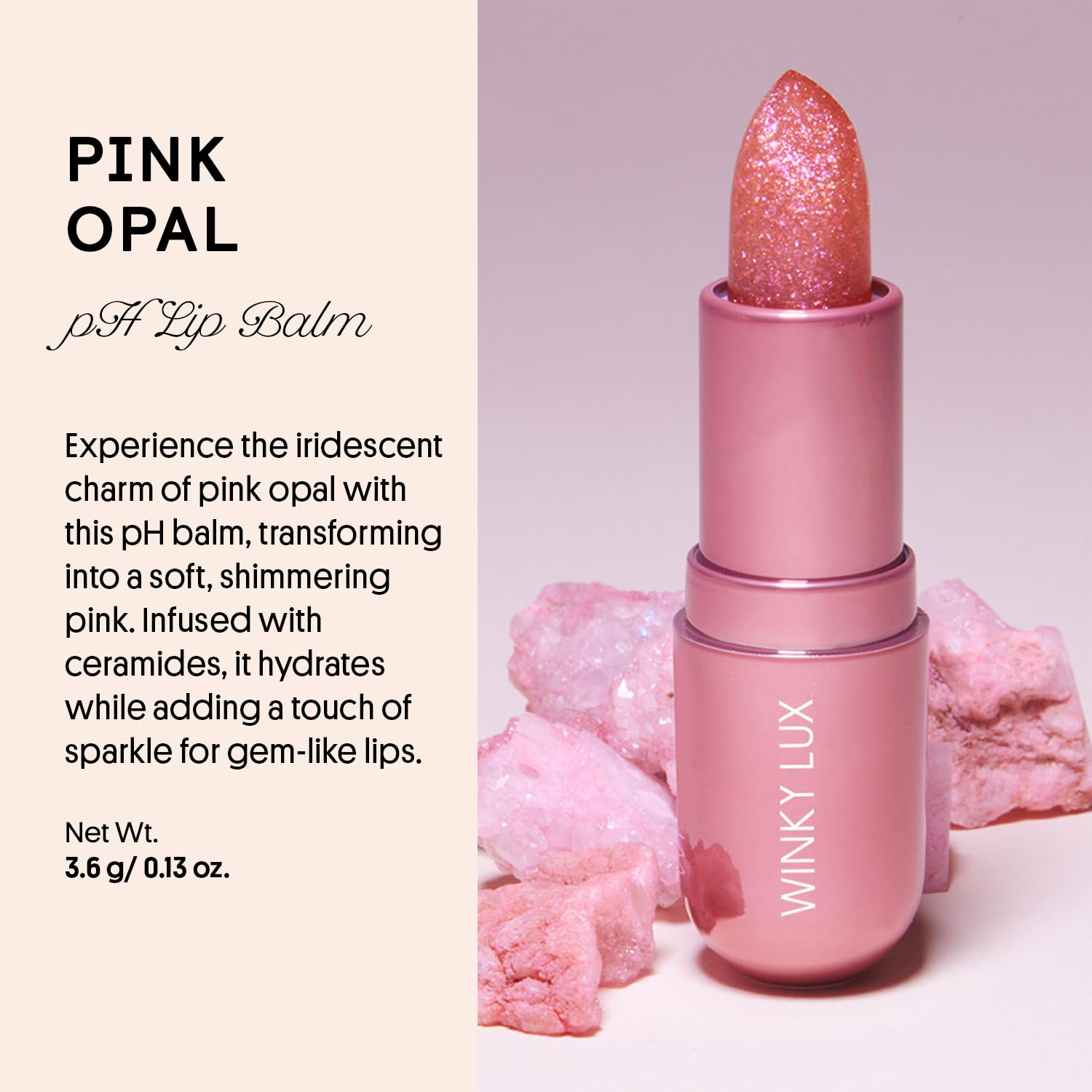 Winky Lux Glimmer Balm, pH Lip Balm, Color Changing Lipstick & Tinted Lip Balm, Hydrate & Plump with Buildable Pink Finish, Pink Opal