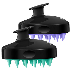 HEETA Hair Scalp Massager Shampoo Brush 2 Pack, Soft Silicone Bristles to Remove Dandruff, Waterproof Hair Scrubber for Both Wet Dry Hair, Suitable for Men & Women (Green & Black)