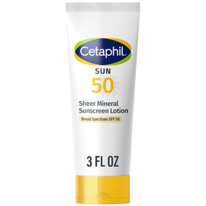 Cetaphil Sheer Mineral Liquid Sunscreen for Face, 100% Mineral UVA/UVB Filters, Zinc Oxide Broad Spectrum SPF 50 Formulated for Sensitive Skin, Unscented, 1.7 Fl Oz