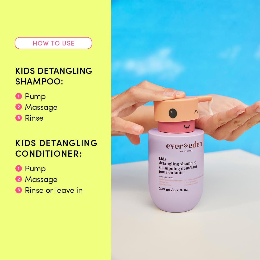 Evereden Happy Hair Duo for Kids: Vegan Shampoo and Conditioner Set with Detangler Brush - Strengthens & Smooths All Hair Types
