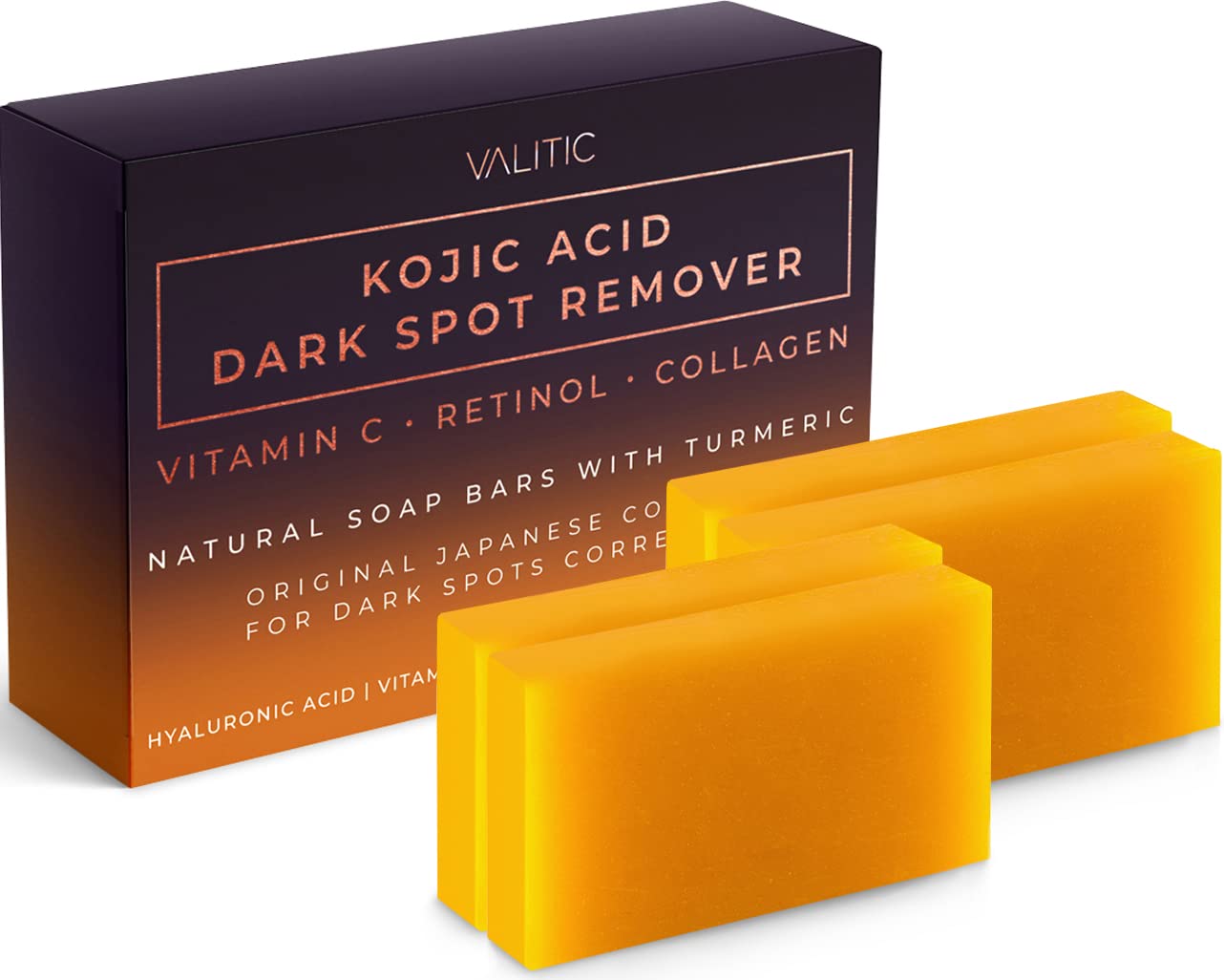 VALITIC Dark Spot Remover Soap Bars with Vitamin C, Retinol, Collagen, Turmeric - Original Japanese Complex Infused with Hyaluronic Acid, Vitamin E, Shea Butter, Castile Olive Oil (2 Pack)