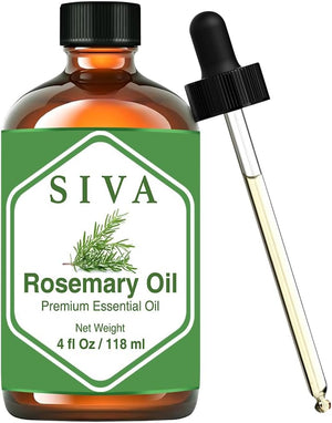 Siva Rosemary Essential Oil - 4 Fl Oz – Natural Rosemary Oil - for Diffuser, Face, Skin Care, Aromatherapy, Hair Care, Scalp and Body Massage - with Dropper