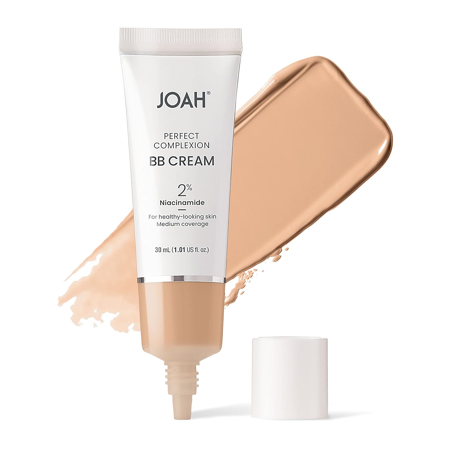 JOAH Beauty Perfecting BB Cream with Hyaluronic Acid and Niaciminade, Korean Makeup with Medium Buildable Coverage, Evens Skin Tone, Lightweight, Semi Matte Finish, Fair with Warm Undertones