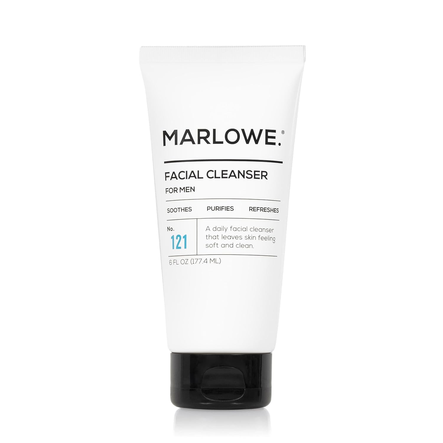 MARLOWE. No. 121 Facial Cleanser 6 oz, Daily Mens Face Wash with Natural Extracts & Antioxidants, Soothes, Purifies, Refreshes, Thick Lather, Fresh Woodsy Scent