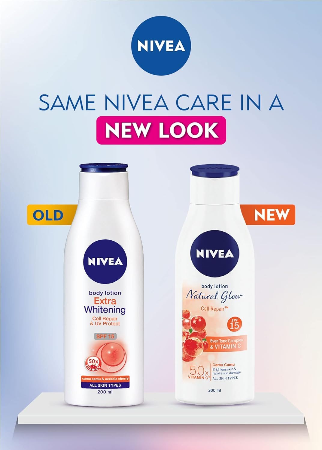 Nivea Body Lotion Natural Glow | Cell Repair Even Tone Complex & Vitamin C SPF 15 | 400ml (13.52 Fl OZ)