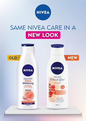 Nivea Body Lotion Natural Glow | Cell Repair Even Tone Complex & Vitamin C SPF 15 | 400ml (13.52 Fl OZ)