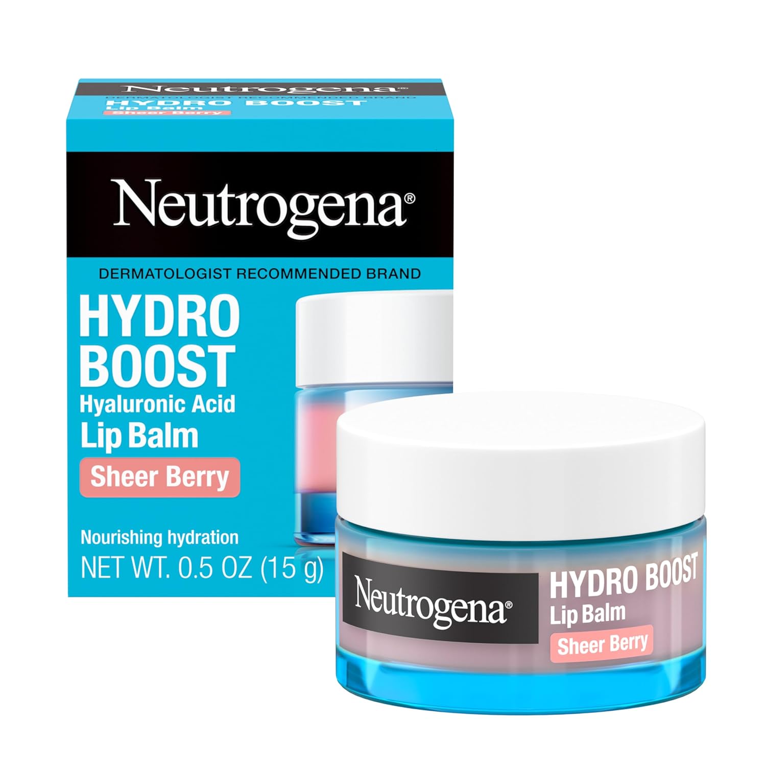 Neutrogena Hydro Boost Hyaluronic Acid Lip Balm, Nourishing Lip balm with Vitamin E Leaves Lips Feeling Hydrated, Sheer Pink Tinted Lip balm with a Sweet Berry Flavor, Sheer Berry, 0.5 oz