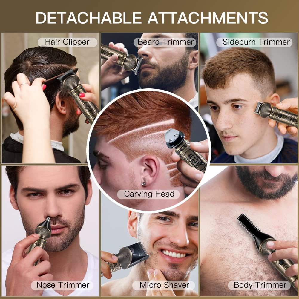 Beard Trimmer Kit Professional Hair Clipper Zero Gapped T-Blade Electric Shaver Razor Nose Body Trimmer for Men Cordless Grooming Kit 7 in 1