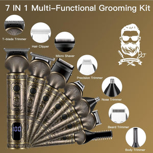 Beard Trimmer Kit Professional Hair Clipper Zero Gapped T-Blade Electric Shaver Razor Nose Body Trimmer for Men Cordless Grooming Kit 7 in 1