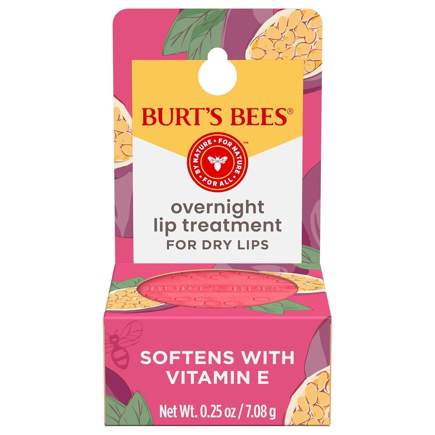 Burt's Bees Overnight Lip Sleeping Mask, 0.25 oz - Moisturizing, Hydrating, Exfoliating, Reduces Fine Lines, Ceramide Infused, Passionfruit Scent