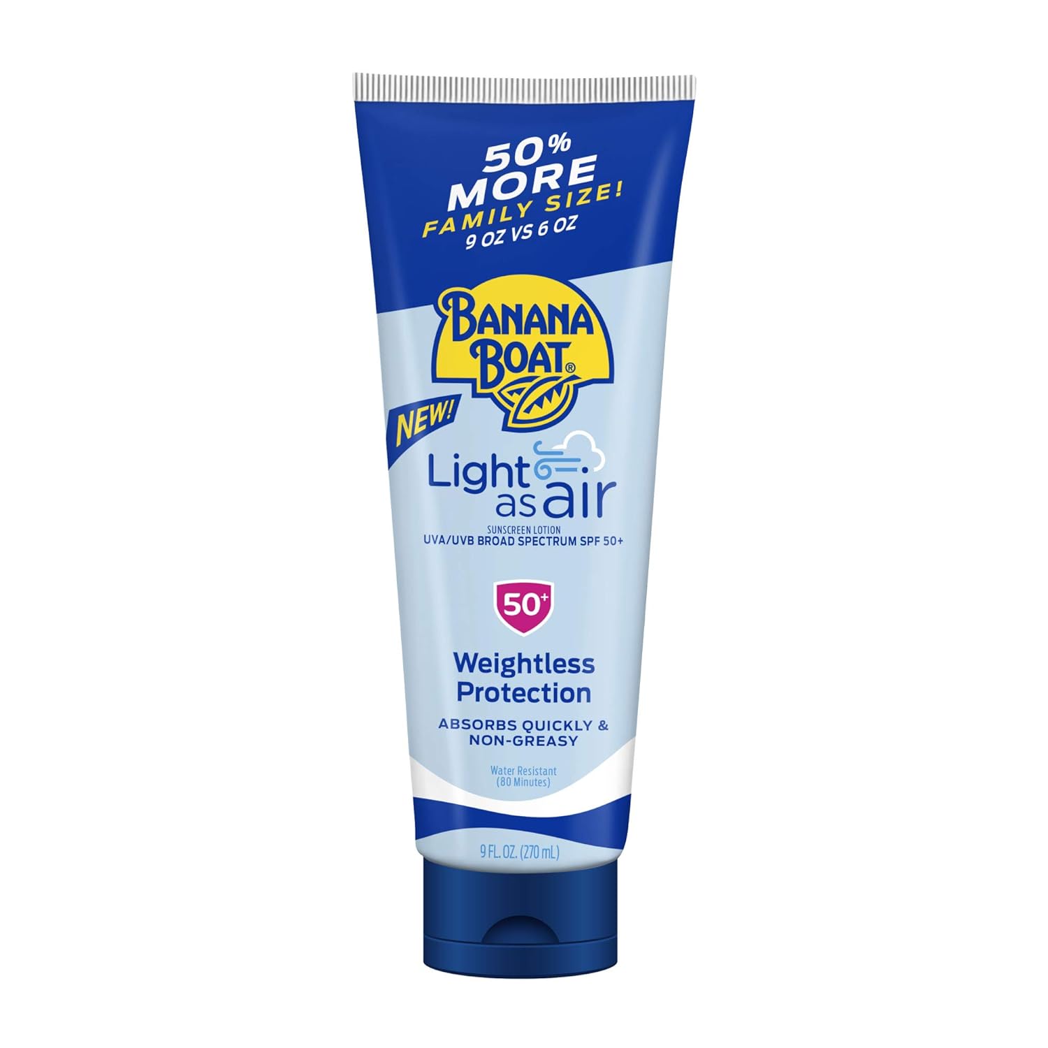 Banana Boat Light As Air Sunscreen Lotion SPF 50 Twin Pack | Lightweight & Non-Greasy Lotion Sunscreen SPF 50, Sunblock, Oxybenzone-Free, 6oz each