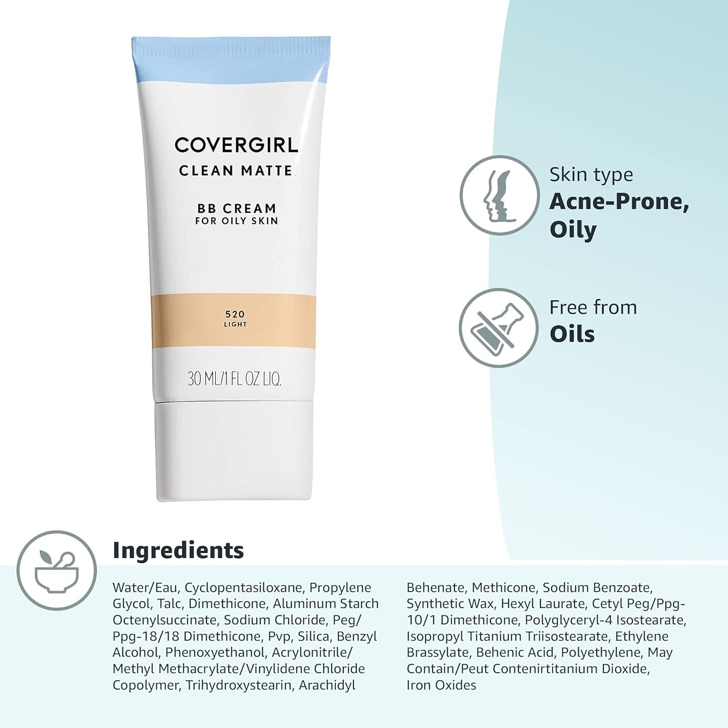 COVERGIRL - Clean Matte BB Cream, Oil-Free, Long-Lasting, Sensitive Skin, Lightweight, 100% Cruelty-Free