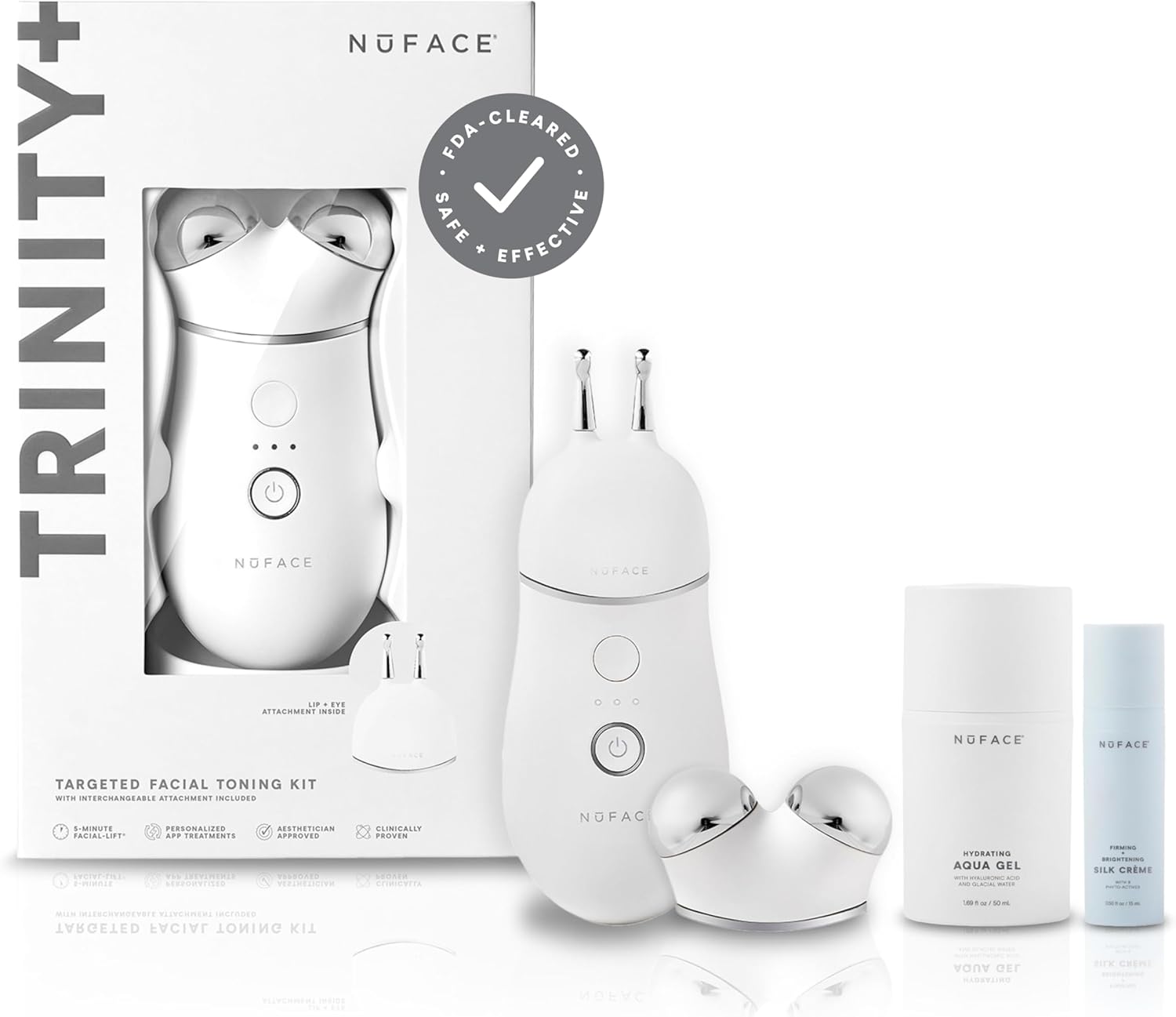 NuFACE TRINITY+ Microcurrent Facial Device Kit - FDA Cleared Face Sculpting & Neck Tightening Device to Contour Cheeks & Brows + Microcurrent Gel Activator & Silk Creme - Sandy Rose
