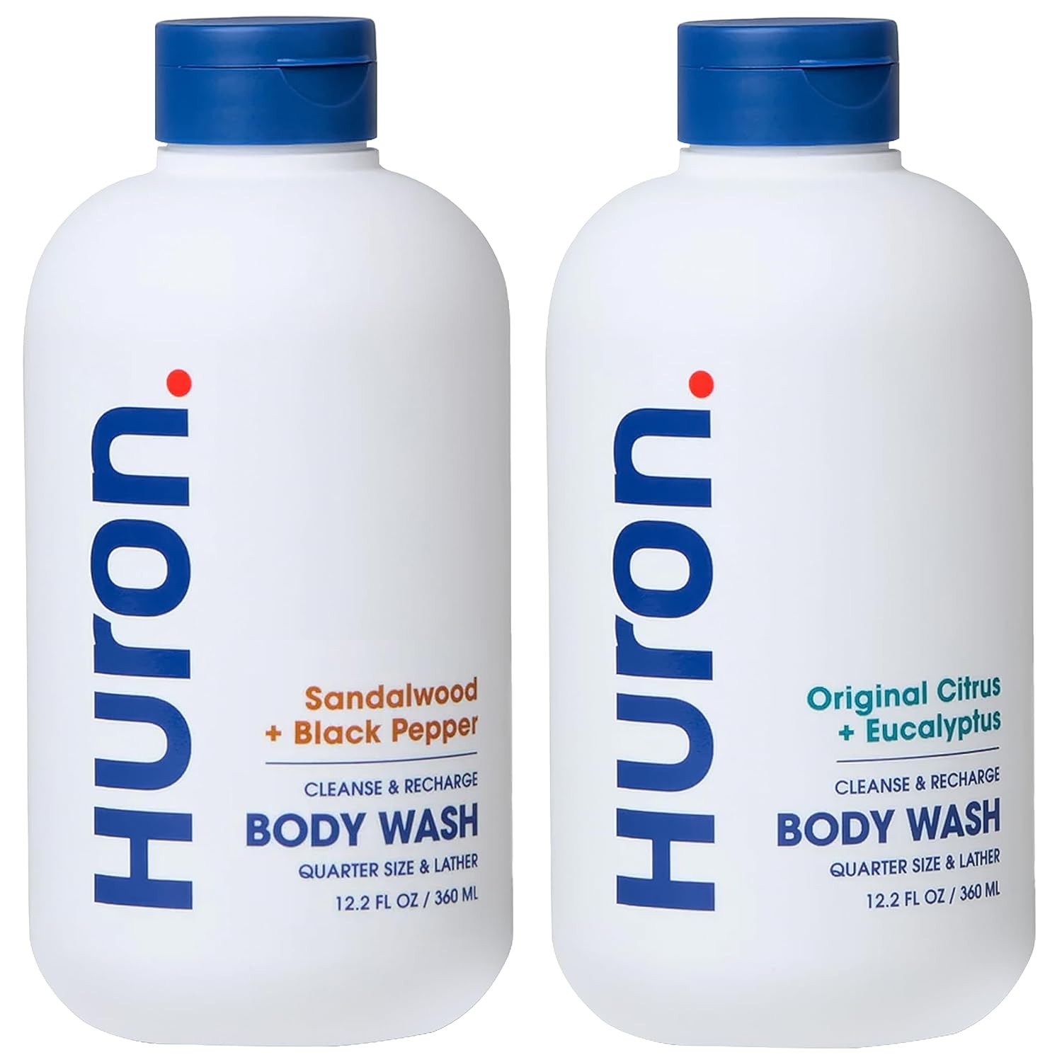 Huron Men's Moisturizing Body Wash - Crisp Citrus, Eucalyptus, Mint & Aromatic Greens Scent, 12.2 fl oz (2 Pack)