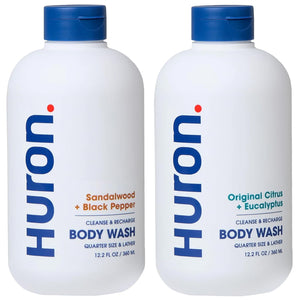 Huron Men's Moisturizing Body Wash - Crisp Citrus, Eucalyptus, Mint & Aromatic Greens Scent, 12.2 fl oz (2 Pack)