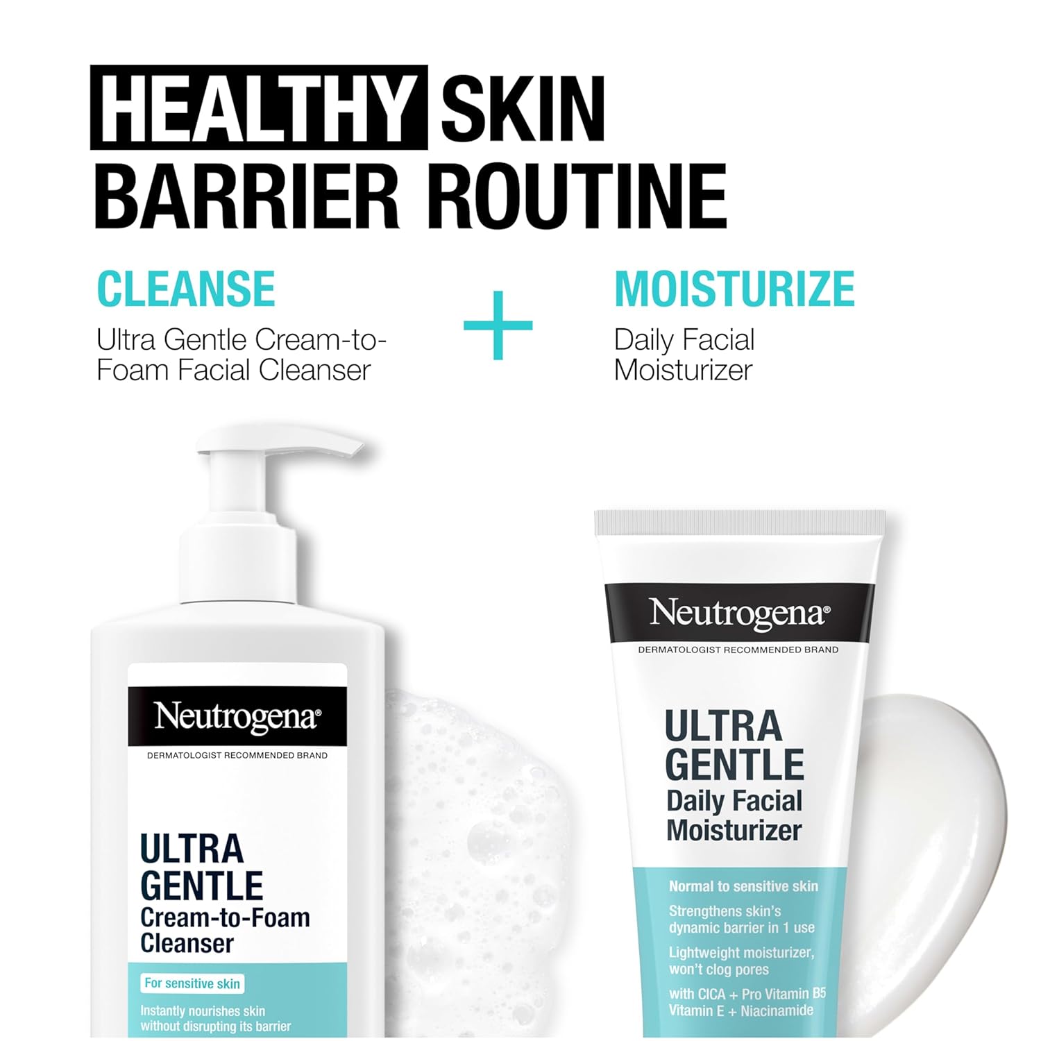 Neutrogena Ultra Gentle Fragrance Free Daily Face Moisturizer, Facial Moisturizer for Sensitive & Dry Skin with CICA, Pro-Vitamin B5, Vitamin E & Niacinamide, 3.4 fl. oz