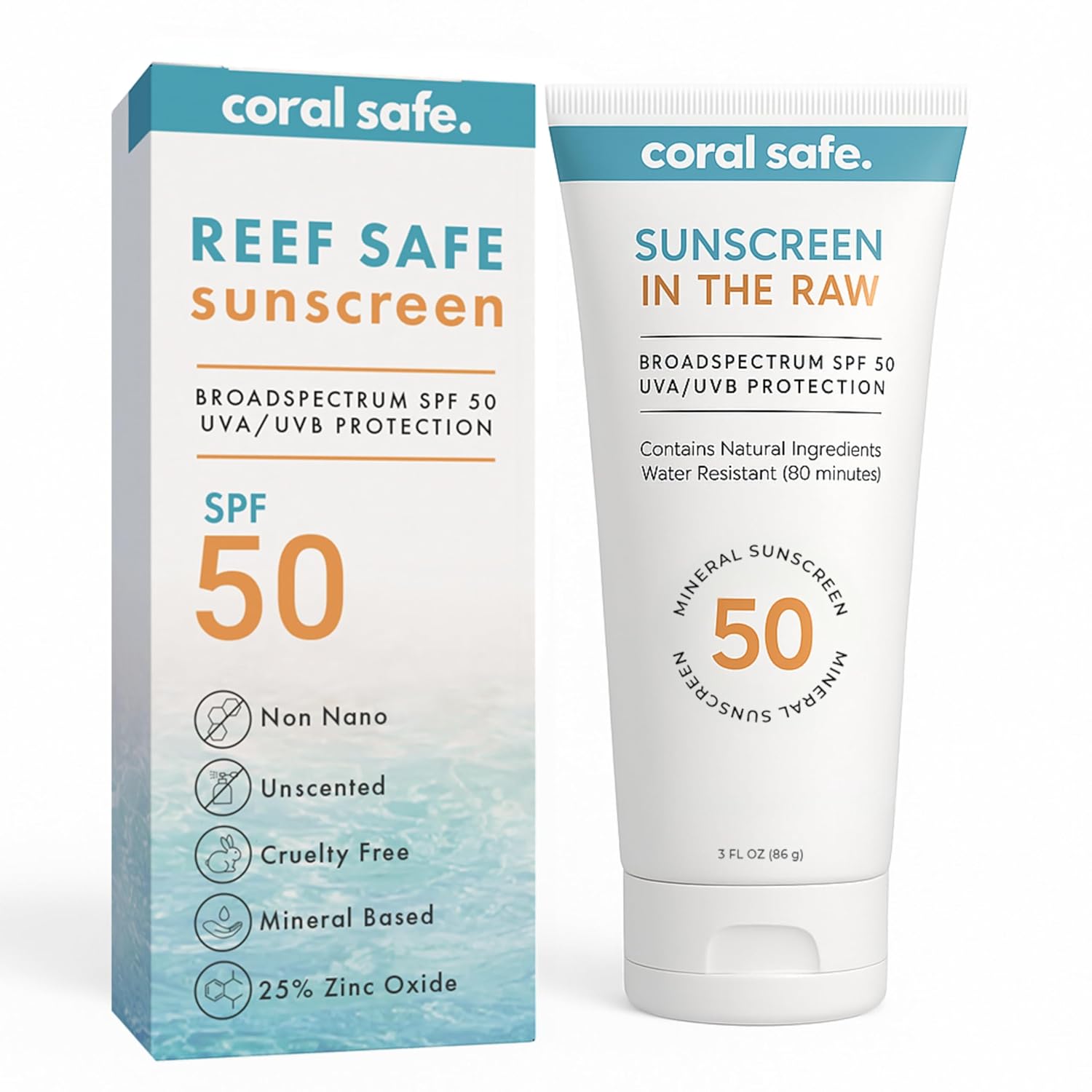 Reef Safe Sunscreen Travel Lotion SPF 50 - Mexico & Hawaii 104 Reef Act Compliant, Biodegradable, Zinc, Vitamin E, Oxybenzone & Octinoxate Free, Water Resistant, Natural Ingredients, by Coral Safe